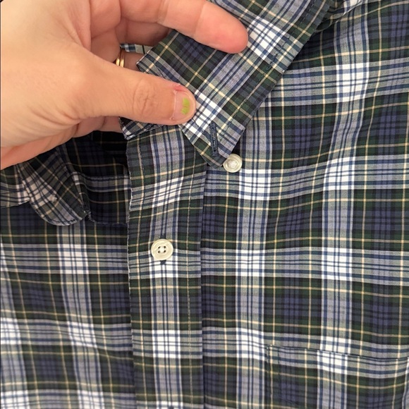 LL Bean Men’s XL Wrinkle Free Traditional Fit Blue Green Plaid Button Down - Picture 3 of 7